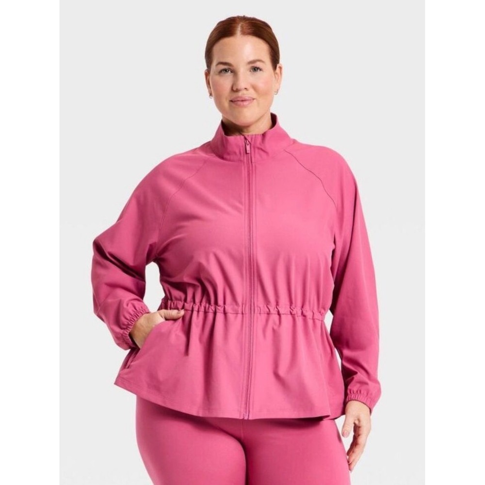 All in Motion Woven Peplum Jacket Cinched Waist Full Zip Windbreaker Jacket